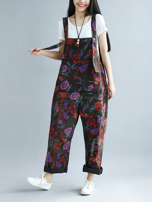 Women Summer Artsy Flower Pocket Loose Jumpsuits AI1009 YTLSFZ