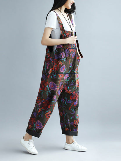 Women Summer Artsy Flower Pocket Loose Jumpsuits AI1009 YTLSFZ