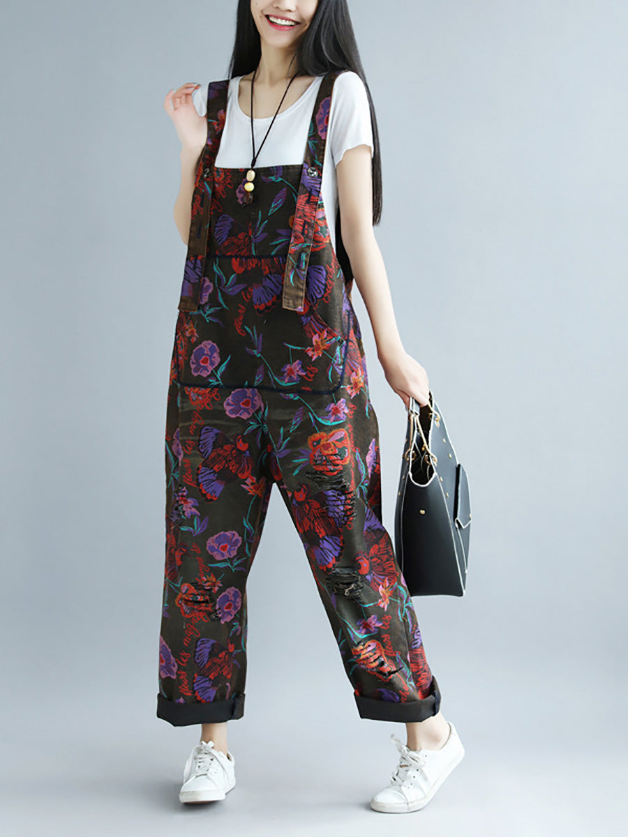 Women Summer Artsy Flower Pocket Loose Jumpsuits AI1009 YTLSFZ