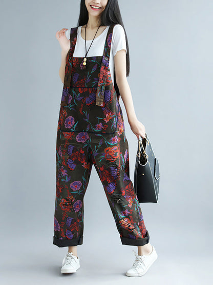 Women Summer Artsy Flower Pocket Loose Jumpsuits AI1009 YTLSFZ