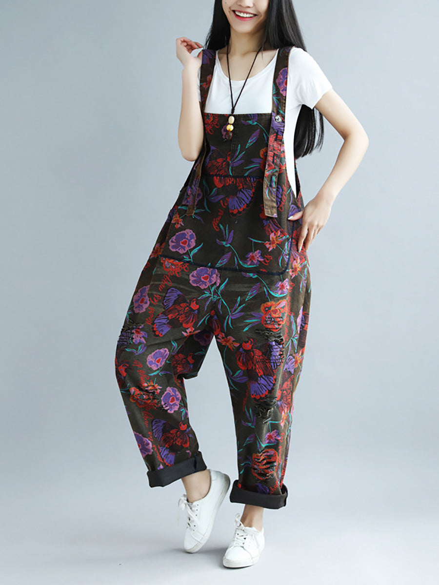 Women Summer Artsy Flower Pocket Loose Jumpsuits AI1009 YTLSFZ