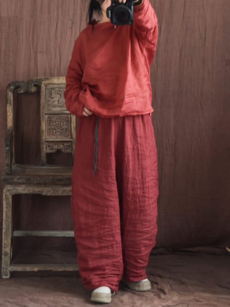 Women Autumn Casual Solid Strap Linen Bloomers AI1067 YCGS