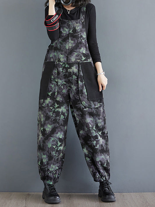 Women Autumn Vintage Flower Colorblock Denim Jumpsuits AI1039 YTLSFZ