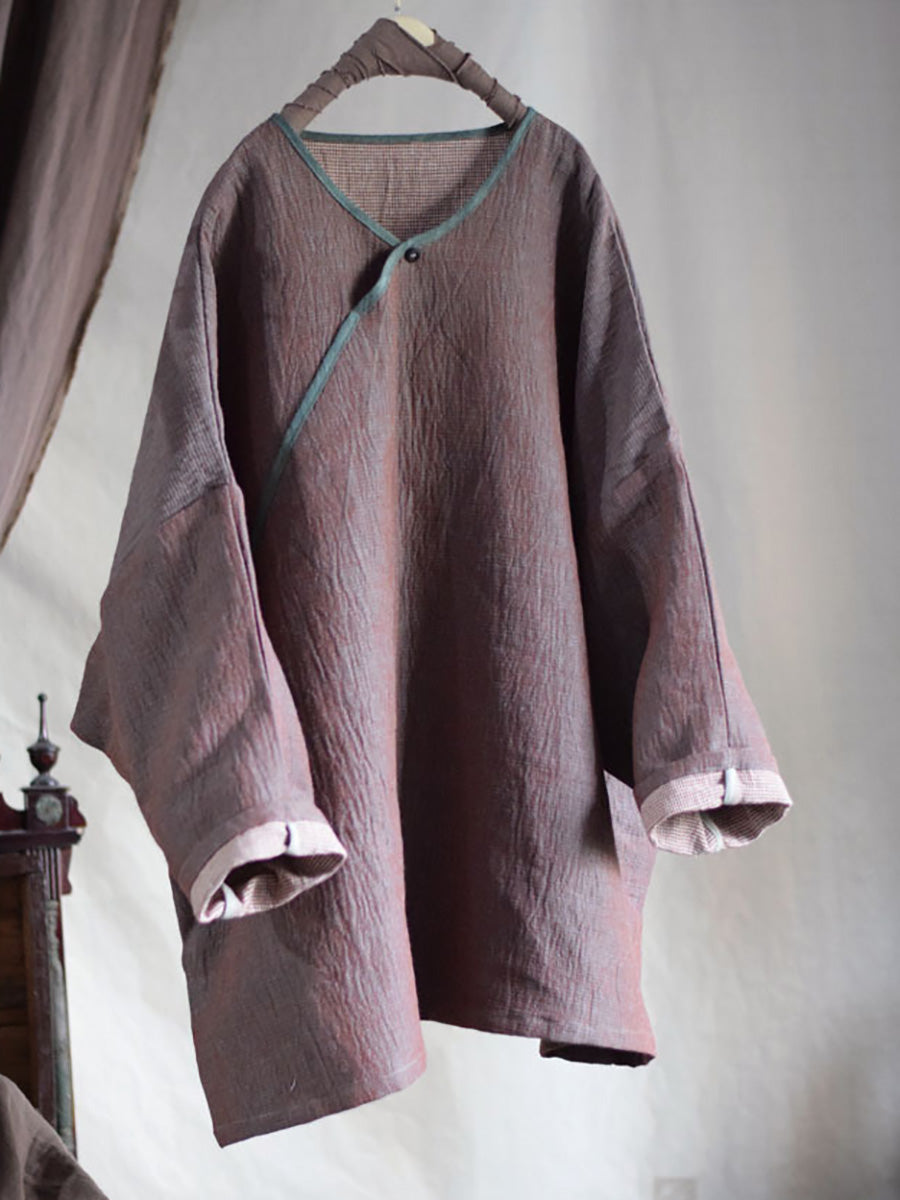 Women Vintage Autumn Solid Cotton Linen Long Shirt AI1004 BUYKUD