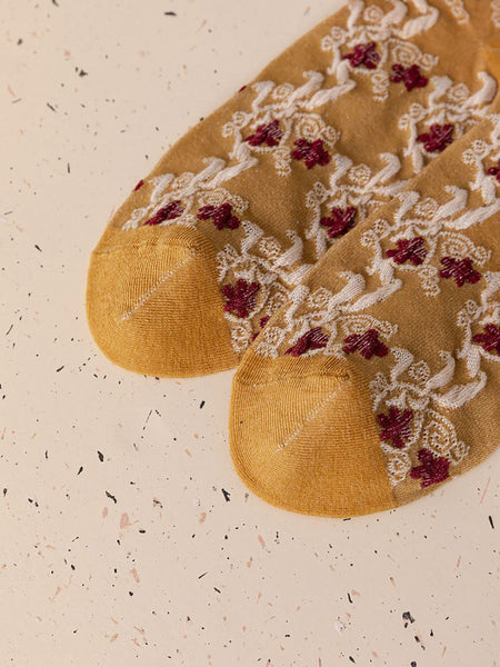 3 Pairs Women Autumn Flower Jacquard Colorblock Socks AH1023 BUYKUD