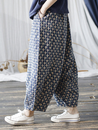 Women Autumn Artsy Lattice Cotton Harem Pants AH1035 BUYKUD