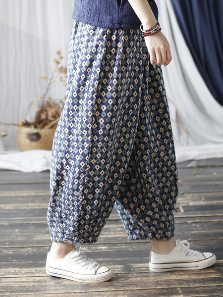 Women Autumn Artsy Lattice Cotton Harem Pants AH1035 BUYKUD
