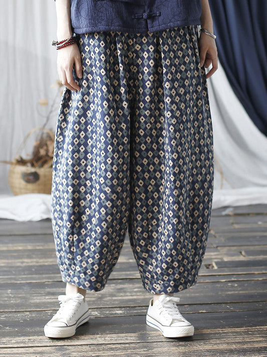 Women Autumn Artsy Lattice Cotton Harem Pants AH1035 BUYKUD