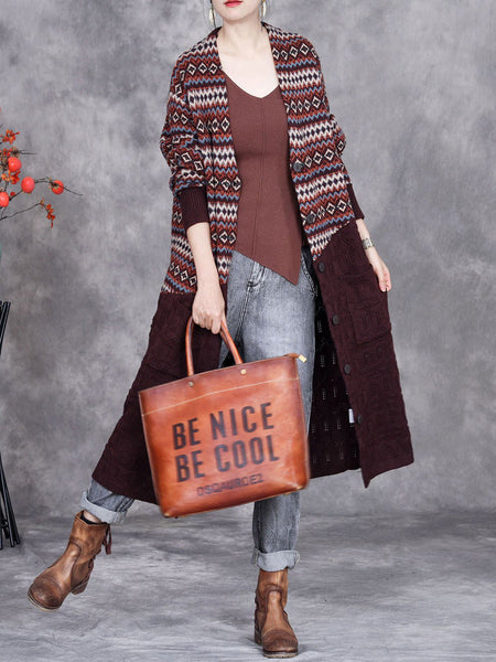 Women Autumn Stripe Colorblock Knitted Cardigan Coat AH1060 ZSLS