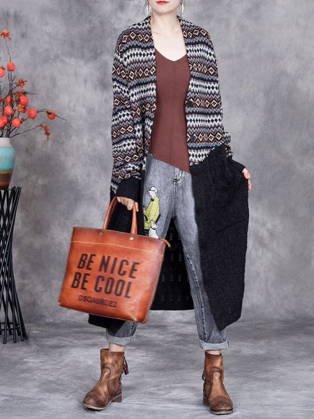 Women Autumn Stripe Colorblock Knitted Cardigan Coat AH1060 ZSLS
