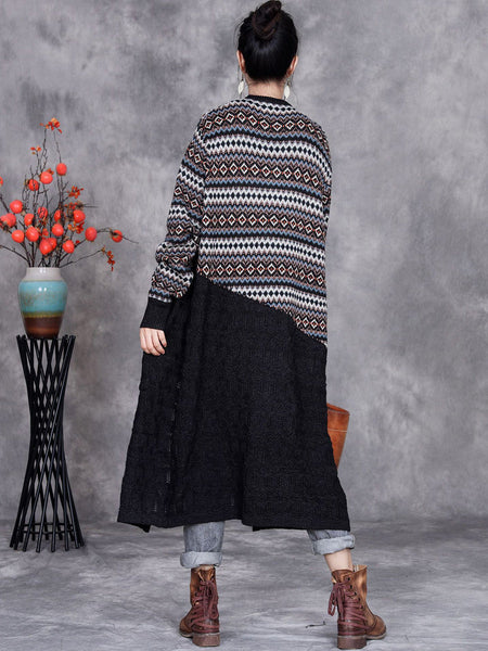 Women Autumn Stripe Colorblock Knitted Cardigan Coat AH1060 ZSLS