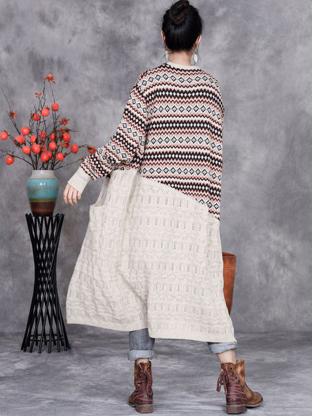 Women Autumn Stripe Colorblock Knitted Cardigan Coat AH1060 ZSLS