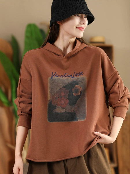 Women Casual Autumn Print Hooded Sweatshirt AH1008 ZMMM