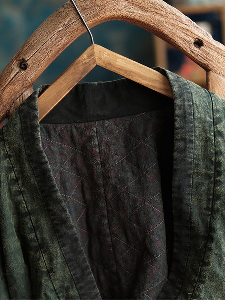 Women Vintage Autumn Solid V-Neck Strap Linen Coat AK1004 Genistyle Shop