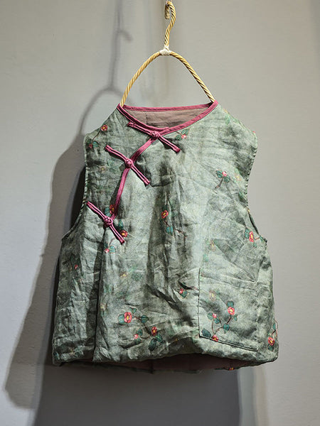 Women Retro Floral Casual Pocket Vest AH1010 QYMM
