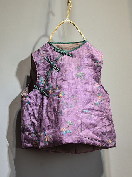 Women Retro Floral Casual Pocket Vest AH1010 QYMM