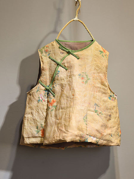 Women Retro Floral Casual Pocket Vest AH1010 QYMM