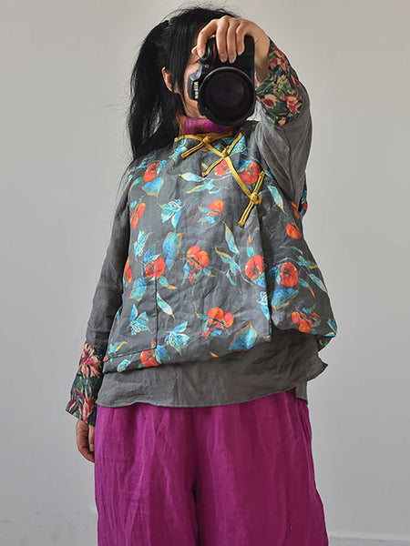 Women Retro Floral Casual Pocket Vest AH1010 QYMM