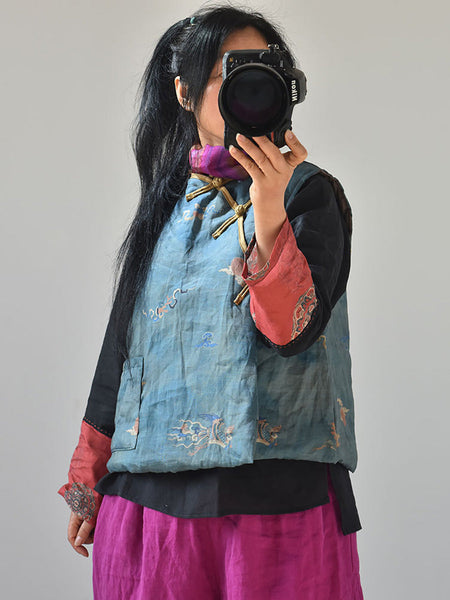 Women Retro Floral Casual Pocket Vest AH1010 QYMM