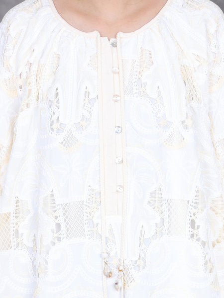 Women Autumn Artsy Lace Cutout O-Neck Dress AH1034 BUYKUD