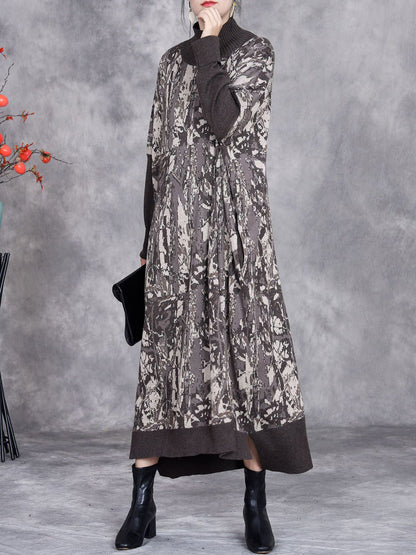 Women Autumn Artsy Colorblock Loose Knit Dress AH1033 BUYKUD