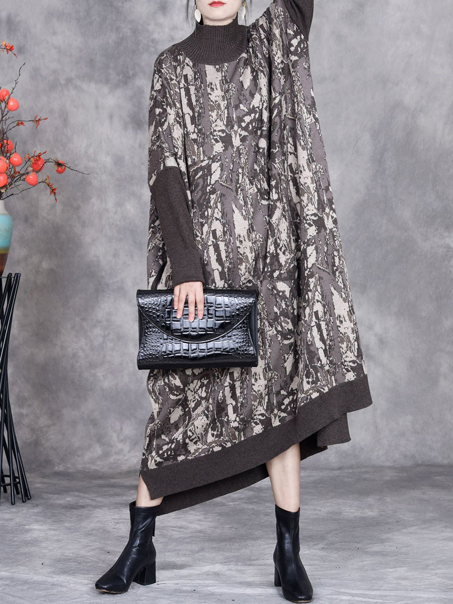 Women Autumn Artsy Colorblock Loose Knit Dress AH1033 BUYKUD