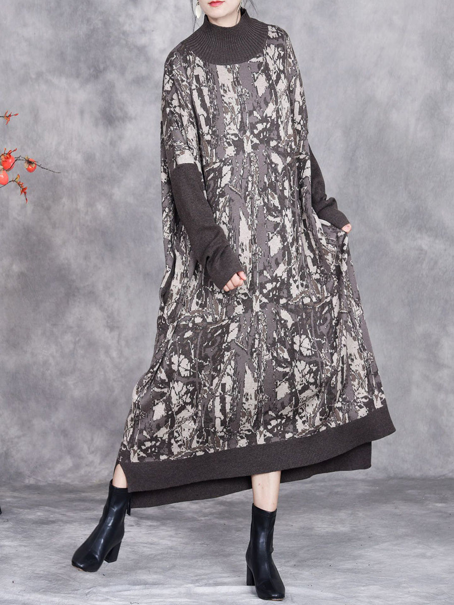 Women Autumn Artsy Colorblock Loose Knit Dress AH1033 BUYKUD