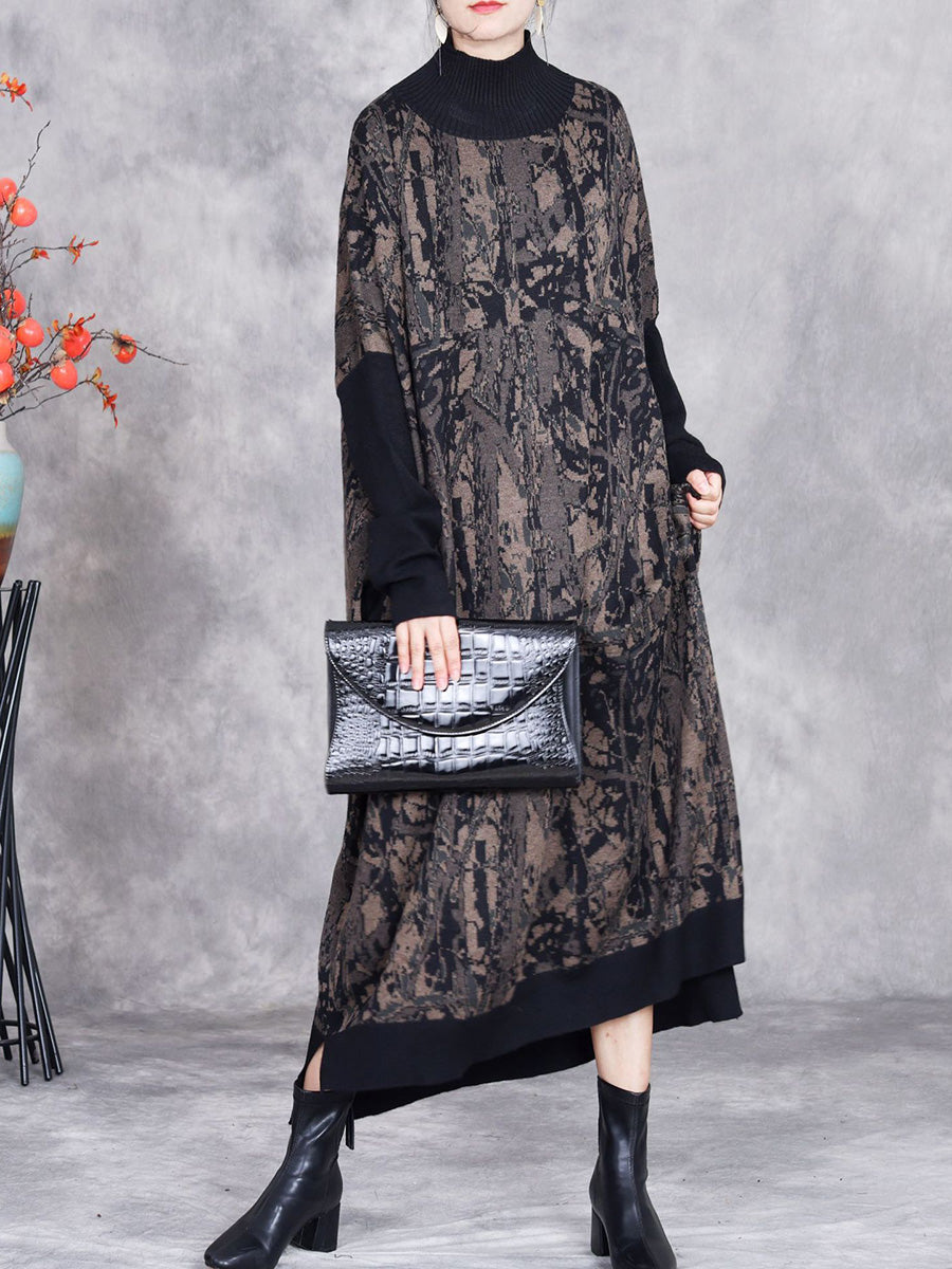 Women Autumn Artsy Colorblock Loose Knit Dress AH1033 BUYKUD