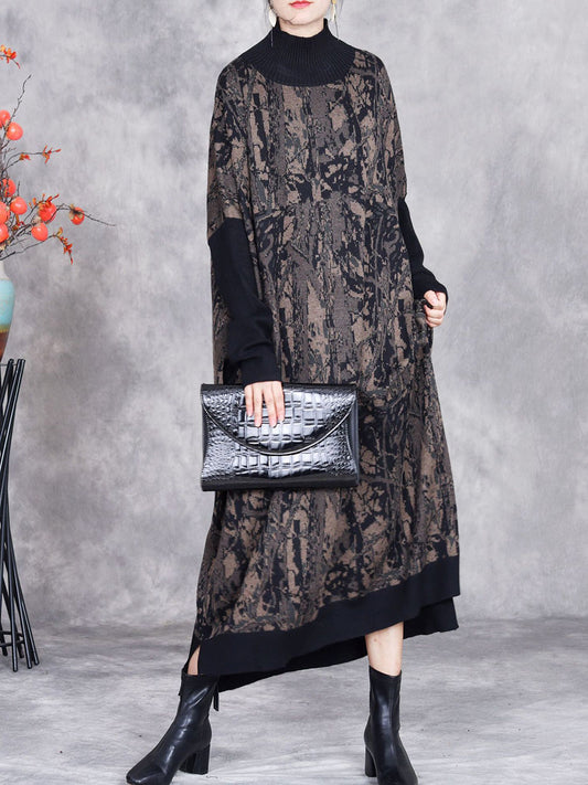Women Autumn Artsy Colorblock Loose Knit Dress AH1033 BUYKUD