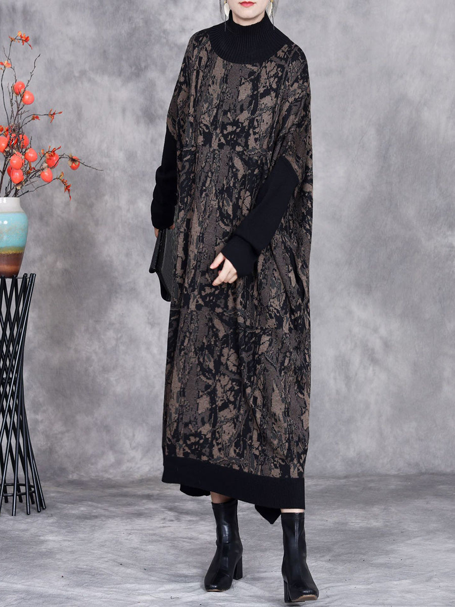 Women Autumn Artsy Colorblock Loose Knit Dress AH1033 BUYKUD