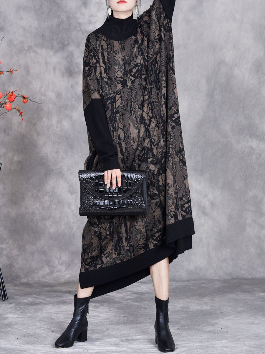 Women Autumn Artsy Colorblock Loose Knit Dress AH1033 BUYKUD