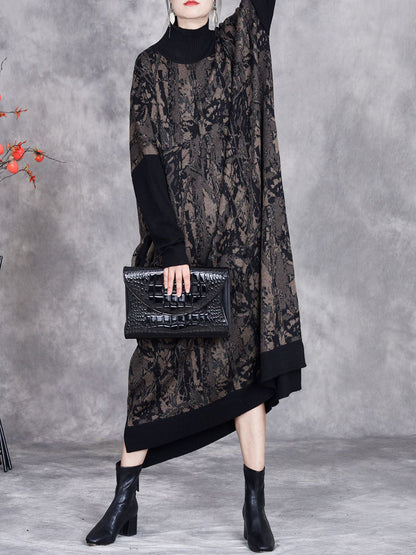 Women Autumn Artsy Colorblock Loose Knit Dress AH1033 BUYKUD