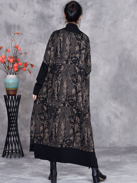 Women Autumn Artsy Colorblock Loose Knit Dress AH1033 BUYKUD