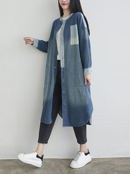 Women Autumn Casual Colorblock Pocket Denim Coat AH1041 YTLSFZ