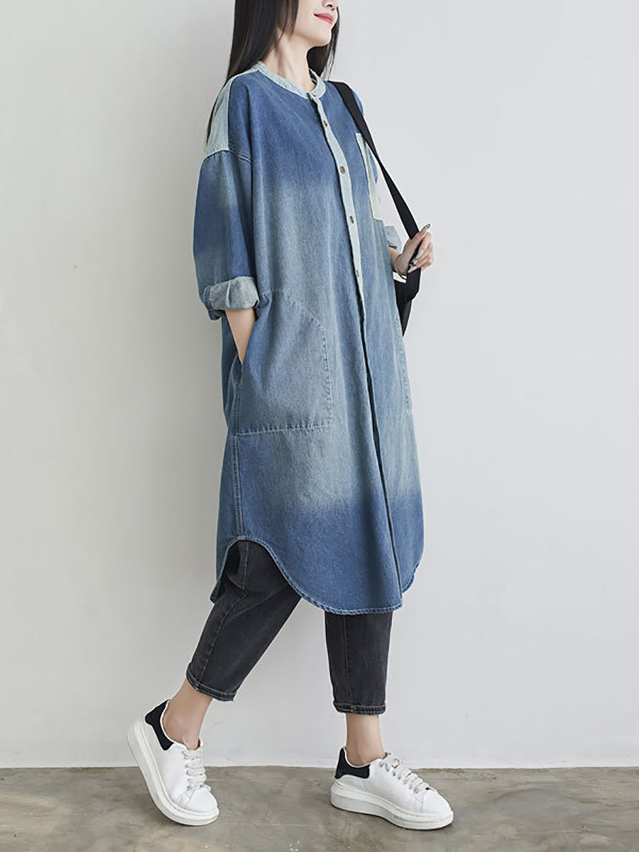 Women Autumn Casual Colorblock Pocket Denim Coat AH1041 YTLSFZ