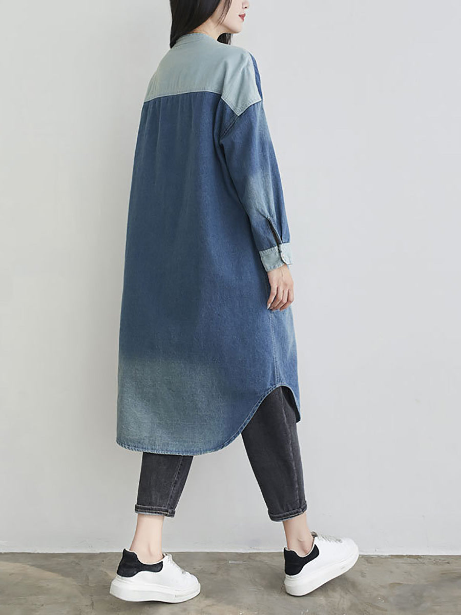 Women Autumn Casual Colorblock Pocket Denim Coat AH1041 YTLSFZ