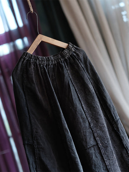 Women Vintage Linen Spliced Loose Raw-edge Skirt AK1010 Genistyle Shop