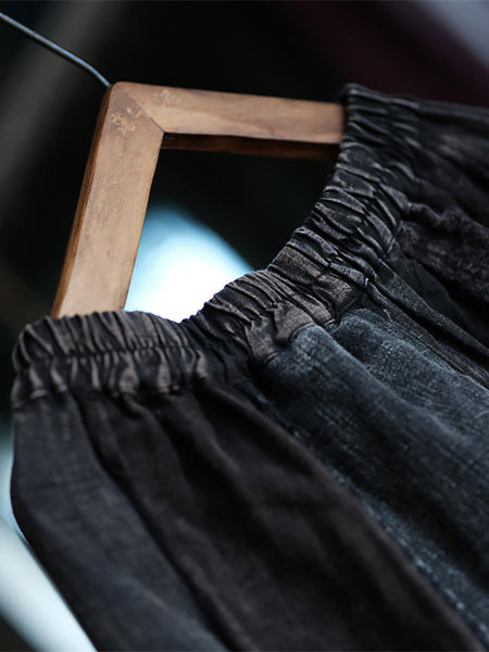 Women Vintage Linen Spliced Loose Raw-edge Skirt AK1010 Genistyle Shop