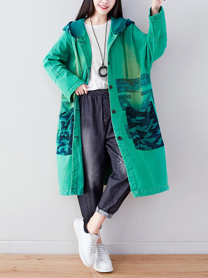 Women Autumn Artsy Colorblock Cotton Hooded Coat AH1030 YTLSFZ