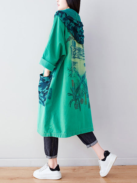 Women Autumn Artsy Colorblock Cotton Hooded Coat AH1030 YTLSFZ