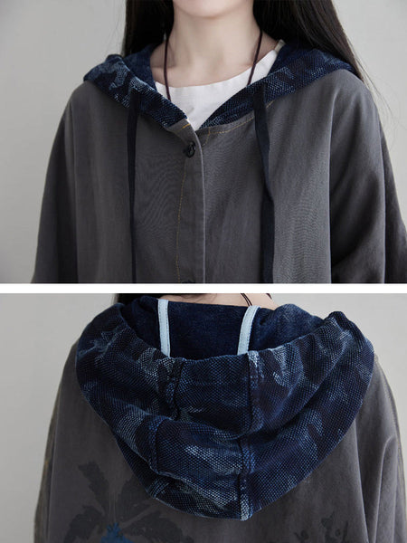 Women Autumn Artsy Colorblock Cotton Hooded Coat AH1030 YTLSFZ