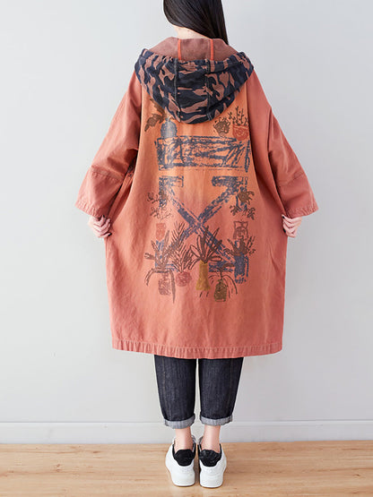Women Autumn Artsy Colorblock Cotton Hooded Coat AH1030 YTLSFZ
