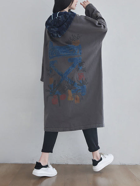Women Autumn Artsy Colorblock Cotton Hooded Coat AH1030 YTLSFZ