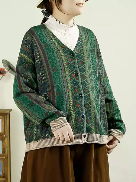 Women Autumn Casual Colorblock Knit V-Neck Cardigan Sweater AH1040 ZMMM