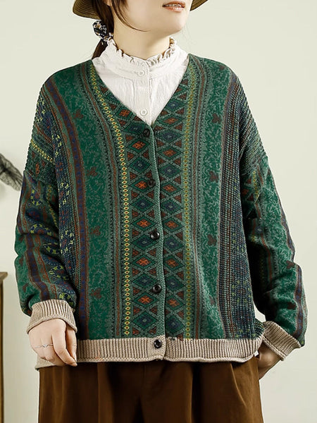 Women Autumn Casual Colorblock Knit V-Neck Cardigan Sweater AH1040 ZMMM