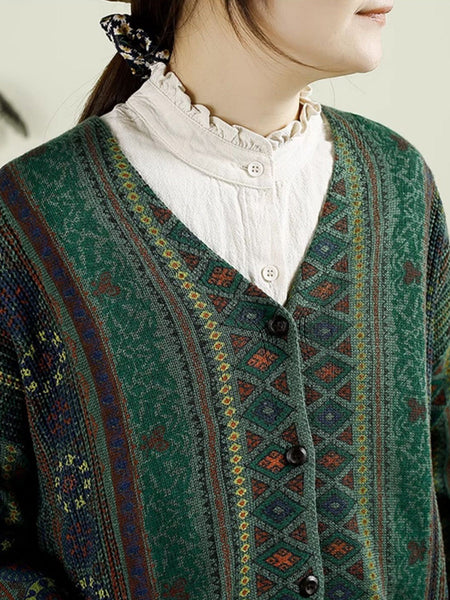 Women Autumn Casual Colorblock Knit V-Neck Cardigan Sweater AH1040 ZMMM