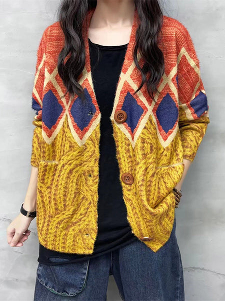 Women Autumn Floral V-Neck Knit Sweater AH1048 BUYKUD