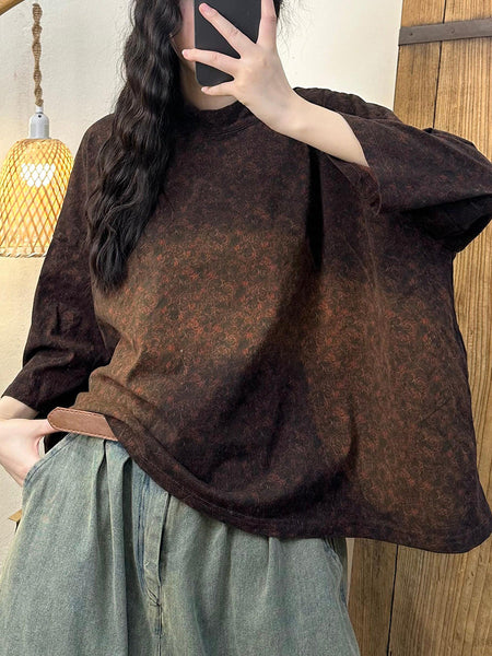 Women Autumn Vintage Flower Half-Turtleneck Cotton Shirt AH1002 ZMMM