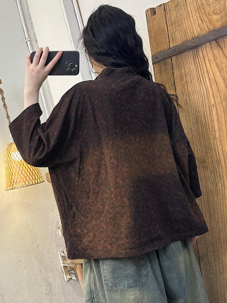 Women Autumn Vintage Flower Half-Turtleneck Cotton Shirt AH1002 ZMMM