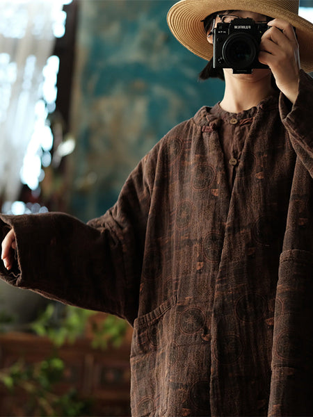 Women Autumn Retro Button Print 100%Cotton Coat AH1054 JSHY